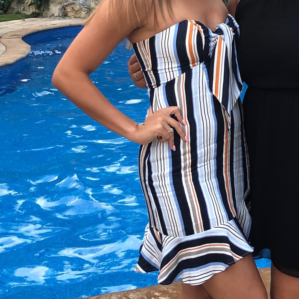 Strapless striped mini dress